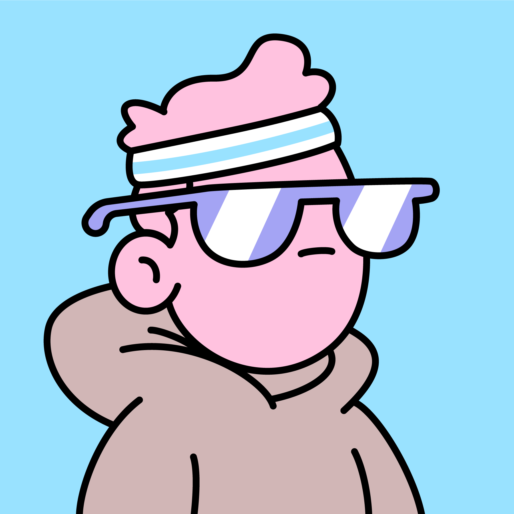 starl3xx’s Doodle&mdash;a pink-haired character in a visor, striped sunglasses, and a taupe hoodie